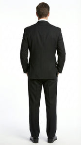 Men’s Black Pinstripe Double Breasted Suit – Peak Lapel Classic Fit Formal Business Conservative settle stripe