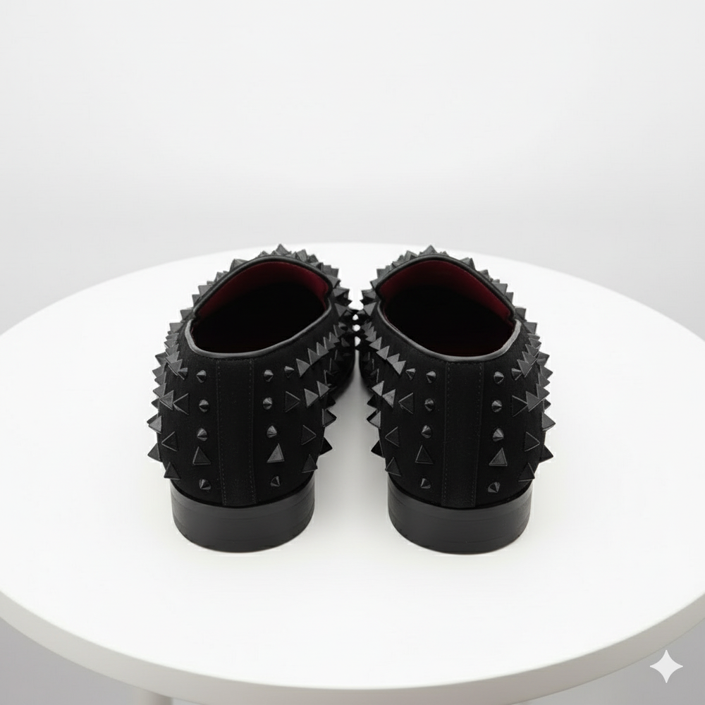 Men’s Black Studded Loafers – Sparko 09 Luxury Slip-On Dress Shoes with Spikes for Party, Prom, and Formal Events