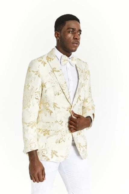 White Prom Suit - White Prom Tuxedo Suits - White Wedding Paisley Prom Tuxedo