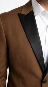 Men’s Light Brown Vested Piece Suit – Elegant Formal Suit with Contrast Lapel for Wedding, Party