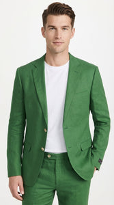 Men’s Emerald Green Linen Suit Set – Lightweight Summer Blazer and Pants, Casual Formal Summer Suit, Breathable Wedding Party Outfit