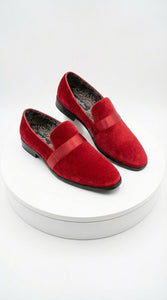 Mens Red Velvet Loafers – Luxury Formal Slip On Dress Shoes Wedding Party Prom Evening Shoes