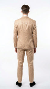 Men’s Champagne Gold Paisley Prom Tuxedo, Formal Dinner Suit for Prom, Weddings, Parties in Tan Color