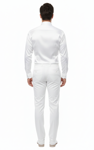 Men’s White Satin Dress Shirt – Classic Long Sleeve Formal Shirt for Weddings, Parties, and Business Wear