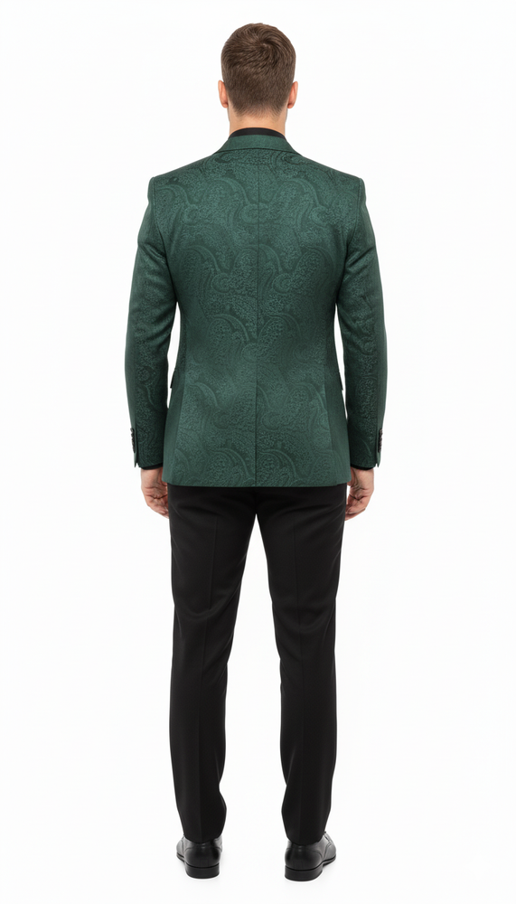 Men’s Emerald Green Paisley Tuxedo 3-Piece Suit – Slim Fit Formal Blazer, Vest, and Pants for Weddings, Proms