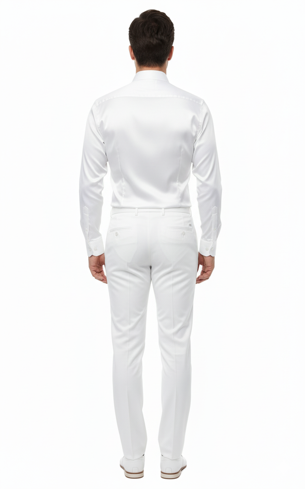 Men’s White Satin Dress Shirt – Classic Long Sleeve Formal Shirt for Weddings, Parties, and Business Wear