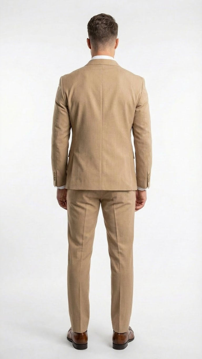 Vitali Brand Men’s Beige Double Breasted Suit – Classic Wedding, Prom & Party Wear Formal Outfit Khaki Camel Color