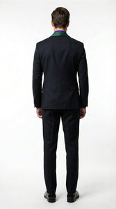 Men’s Black Suit with Hunter Green Shawl Lapel – Black and Hunter Green Formal Tuxedo Suit for Wedding, Prom With Bow Tie