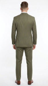 Men’s Olive Green Tone-on-Tone Shadow Pinstripe  3 Piece Suit – Modern Formal Suit with Vest Shadow Stripe