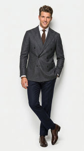 Men’s Charcoal Double Breasted Blazer, Formal Wedding Business Casual Sport Coat Jacket Wool Fabric