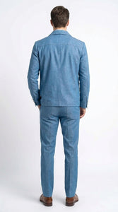 Men’s Light Blue Walking Suit – 2 Piece Casual Leisure Set with Zip Front Jacket Denim Style