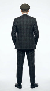 Men's Thomas Shelby Dark Grey Plaid 3-Piece Suit – Peaky Blinders 1920s Vintage Tweed-Style Wedding Suit with Matching Vest & Pants