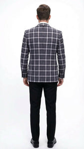 Men’s Big and Tall Charcoal Gray and Black Plaid Blazer – Grey Checker Windowpane Sport Coat