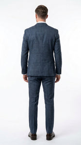 Men's Blue Micro Check Hounstooth small windowpane plaid  3-Piece Suit – Vested Slim Fit Business, Wedding & Formal Suit