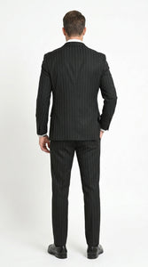 Men’s Black Tonal Shadow Pinstripe Vested Suit – 3 Piece Classic Fit Formal Wedding & Business Suit By Vitali