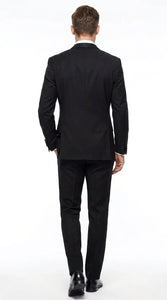 Men’s Black Uniform Tuxedo – One-Button Satin Lapel Formal Suit for Weddings, Prom and Events