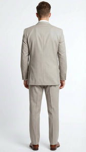 Men’s Light Tan Pinstripe 3 Piece Suit with Jacket, Vest, and Pants | Shadow Stripe Tone Tone Pleated Pants Classic