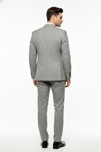 Men’s Grey and Black Pinstripe Double-Breasted Suit – 1920s Gangster Vintage Looking suit By Rossiman