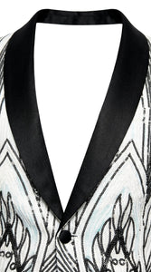 Men’s White and Black Patterned Tuxedo Blazer – Luxury Designer Dinner Jacket for Wedding, Prom and Formal Events New Year Christmas Holiday