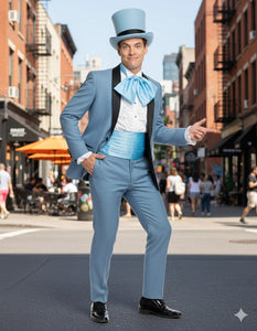 Dumb and Dumber Light Blue Tuxedo Costume for Men with Matching Top Hat – Classic 90s Party and Halloween Suit