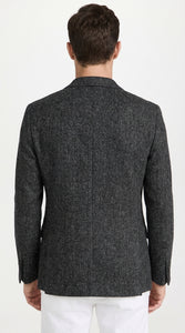 Men’s Charcoal Herringbone Tweed Sport Coat – Classic Textured Wool-Style Blazer
