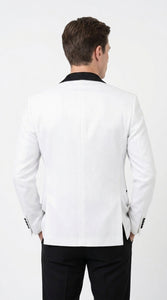 Men's White Sparkle Dinner Jacket – Black Satin Shawl Lapel Tuxedo Blazer   Slim Fit Sequin Shiny Prom Jacket