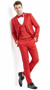 Tazio Men’s Cherry Red and Black  Polka-Dot 3-Piece Suit – Skinny Fit Prom, Wedding and Party Suit or Tuxedo