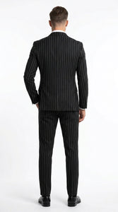 Men's Black Pinstripe Tuxedo Suit – Classic  & 1920s Gangster Formal Wear Vintage 1940s 1930s Look
