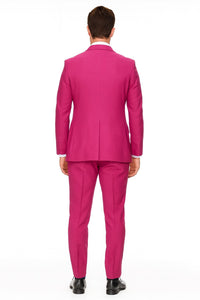 Mens Hot Pink Tuxedo Dinner Jacket + Pants with Shawl Lapel – Slim Fit 2-Piece Suit for Weddings, Proms Suit in Fuchsia Colors