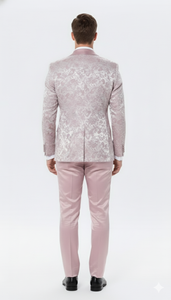 Men’s Light Pink Dusty Rose -  Floral Tuxedo Suit – Luxury Satin Shawl Lapel 3-Piece Formal Wedding and Prom Suit in Blush Mauve color