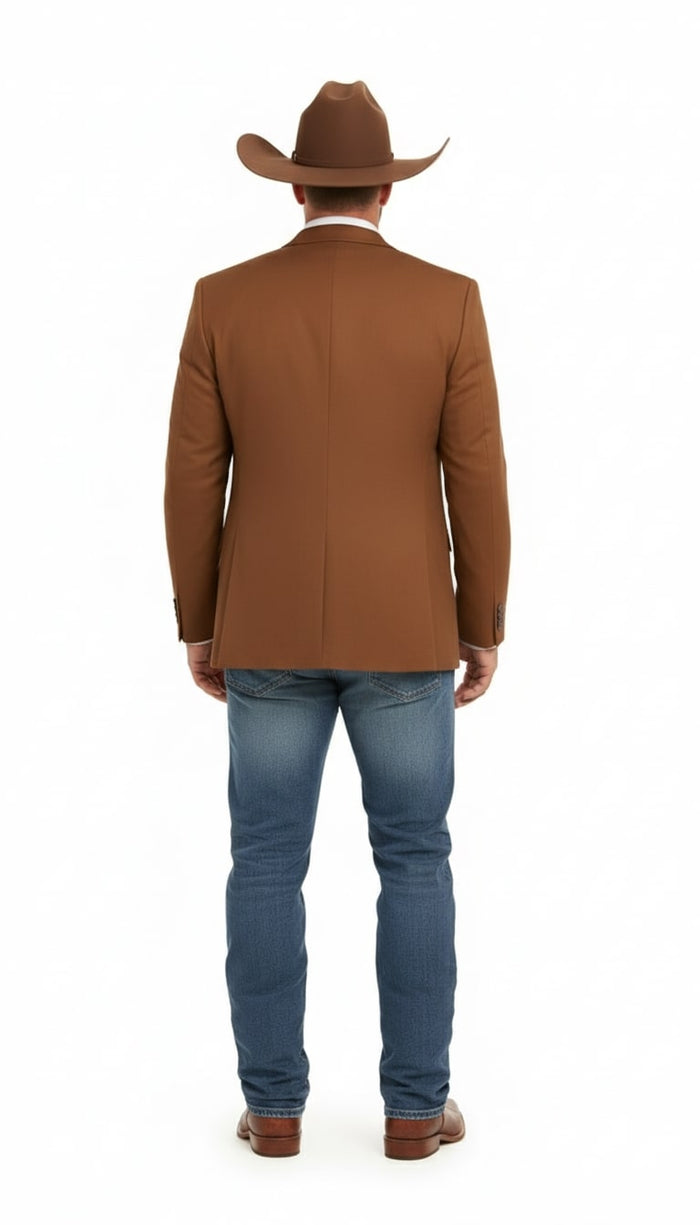 Mens Rust Copper Brown Western Blazer – Cowboy Style Classic Tailored Jacket for Weddings, Rodeos and Country Events