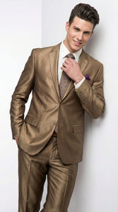 Mens Gold Brown Tan Beige Khaki Bronze Formal Suit – Luxury Metallic Finish Wedding and Prom Suit for Men