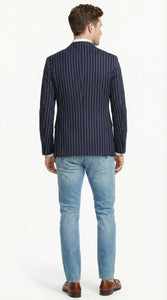 Mens Navy Blue Pinstripe Blazer – Classic Tailored Formal Jacket for Business, Office and Smart Casual Wear