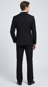 Men’s 1970s Style Black Boot Cut Tuxedo Suit – Shawl Lapel Wedding, Prom and Formal 2-Piece Suit