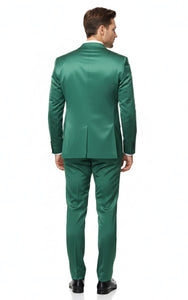Mens Shiny emerald Green Sateen 2-Piece Slim Fit Suit – Formal Blazer and Pants Set Prom Wedding