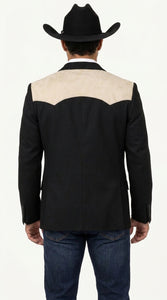 Men’s Black & Bone Tan Western Blazer – Cowboy Sport Coat with Suede Yoke for Rodeo, Ranch & Country Wear