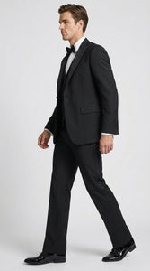 Men’s Black Boot Cut 3-Piece Tuxedo Suit – Peak Lapel Wedding, Prom and Formal Suit 1970s Style