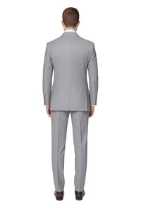 Mens Light Grey Double-Breasted Suit – Classic Slim Fit Business and Wedding Formal Attire