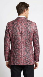 Men’s Burgundy and Black Snakeskin Print Blazer – Alligator Crocodile Sport Jacket Exotic Skin