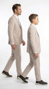 Dad & Son Matching Beige 3-Piece Suits – Father and Son Wedding Formal Suits in Tan Color