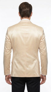 Men’s Champagne Tuxedo Dinner Jacket – Satin Finish Formal Wedding Prom Blazer and Bowtie included
