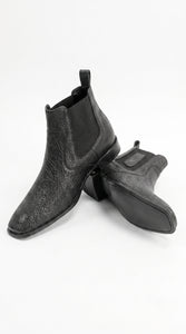 Men’s Shark Skin Cowboy Boots – Black Exotic Leather Western Chelsea Ankle Boots by Vestigium
