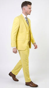 Men’s Neon Yellow Wool Suit – Bright Yellow 3-Piece Wedding, Prom & Formal Suit with Vest By Statement
