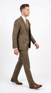 Men's Great Gatsby Brown Checker Plaid Texture 3-Piece Suit – Classic Fit Business, Wedding & Formal Suit Set - Victorian style 1920s