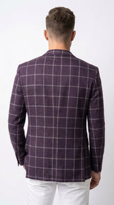 Men's Purple Windowpane Sport Coat – Classic Fit Plaid Blazer Jacket for Business, Wedding & Casual Wear