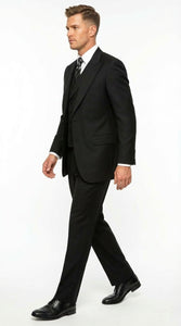 Tiglio Mens Black 3 Piece Suit – Single Button Classic Fit Pleated Wide Leg Pants Formal Business Chruch Suit - 100% Wool