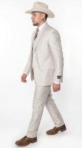 Men’s Sand champaign  Western Cowboy 3-Piece Suit – Light Cream Wedding Suit with Vest & Pants Slim Fitted