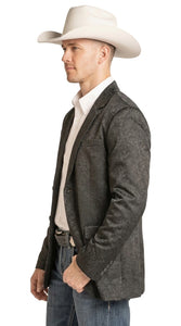Men’s Black Western Paisley Blazer – Cowboy Jacquard Sport Coat