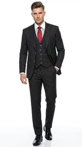 Men’s Gomez Addams Black Pinstripe 3 Piece Suit – Vintage Gangster Gothic Style Suit