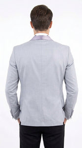 Men’s Silver Grey Dinner Jacket with Black Pants – Formal Wedding Prom Tuxedo Blazer Outfit Suit
